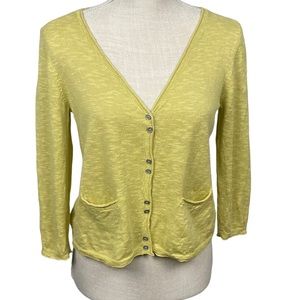 Eileen Fisher Chartreuse Cropped Long Sleeve Linen Blend 3/4 Sleeve Cardigan- S